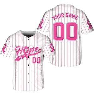 Personalisierte Hoffnung Brustkrebs Team Name und Nummer Baseball Jersey, Benutzerdefinierte Pink Ribbon Baseball Jersey Shirt, Brustkrebs Krieger Jersey