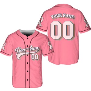 Personalisierte Brustkrebs Team Name und Nummer Baseball Jersey, benutzerdefinierte Rosa Band Baseball Jersey Shirt, Brustkrebs Krieger Jersey