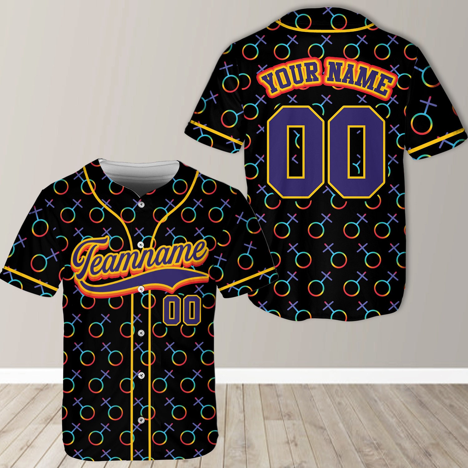 Personalized LGBTQ Team Name And Number Baseball Jersey, Custom Rainbow Jersey P350382463