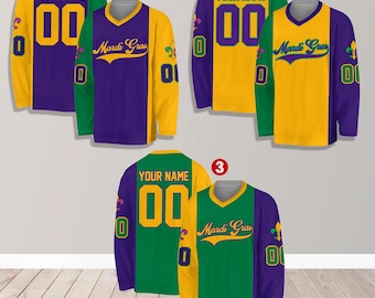 Personalized Mardi Gras Hockey Jersey, Custom Name Mardi Gras Hockey Jersey, Hockey Jersey Uniform For Hockey Fans, Mardi Gras Outfit