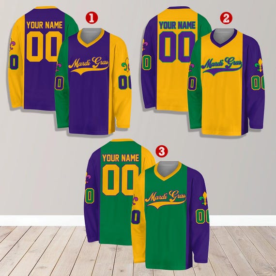 Personalized Mardi Gras Hockey Jersey, Custom Name Mardi Gras