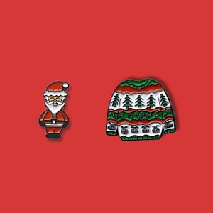 Christmas Santa and Jumper Soft Enamel Pin, Enamel Pin Gift Set, Fun Fashion Lapel Pin, Unique Fun Christmas Gift