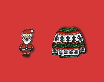 Christmas Santa and Jumper Soft Enamel Pin, Enamel Pin Gift Set, Fun Fashion Lapel Pin, Unique Fun Christmas Gift