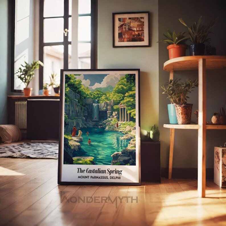 The Castalian Spring Travel Poster, Mount Parnassus Digital Art, Greek ...
