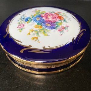 Gorgeous Limoges porcelain MNP lidded Cobalt Blue trinket box / casket / candy box / jewelry box with golden ornament
