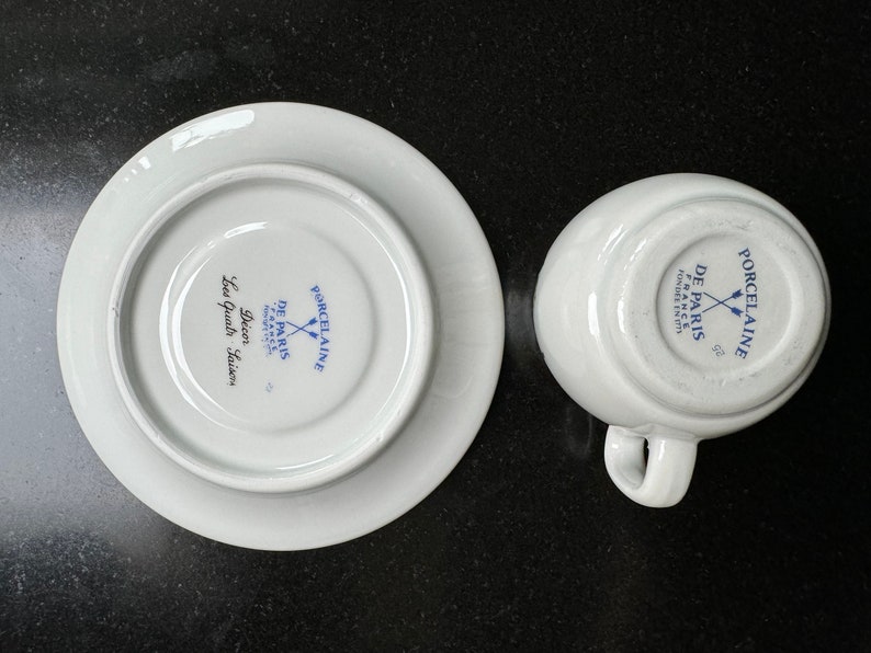 10er-Set Porcelaine a feu France / Porcelaine de Paris / Kaffeetassen und Untertassen / Dekor Les Quatre Saisons Bild 5