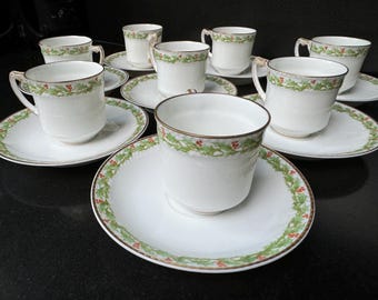 Beautiful Limoges Coffee Set of 6 Cups and Saucers by Frank Haviland / L.Demeuldre Coché. France