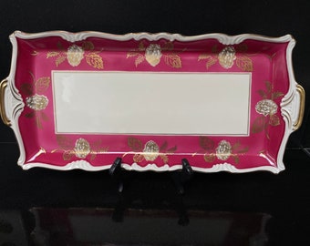 Large sandwich serving tray Maria-Theresia by Edelstein Bavaria in Red wine Color with Golden Trim