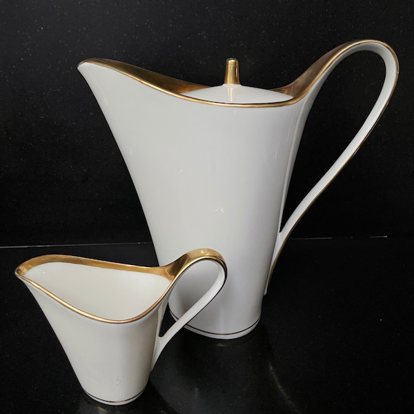 Vintage Elegant Coffee / tea pot 0,5L and Creamer by Edestein Bavaria 7540 (coupe shape)