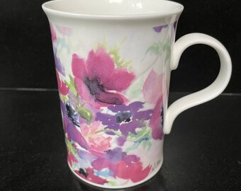Vintage Tasse 0,3L ANEMONES von Sue Ellen Wilder / Made in England by Melamaster / Fine Bone China 1995