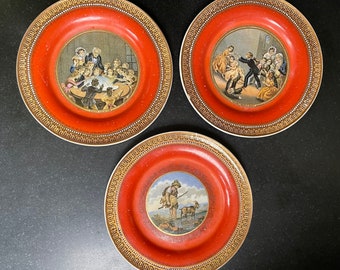 3 Antike Pin Teller 14 cm PRATTWARE - Snap Dracon / Blind Man’s Buff - . Hergestellt in Holland.