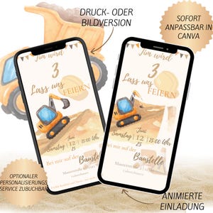 Invitación digital de cumpleaños infantil | Invitación animada | Plantilla de Canva | Fiesta de cumpleaños infantil en obra | Descarga instantánea, personalizable