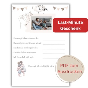 Cadeau voor papa om in te vullen | Verjaardagscadeau | Papa | PDF-sjabloon met foto & kleurplaat | Persoonlijk, liefdevol | Afdrukbaar