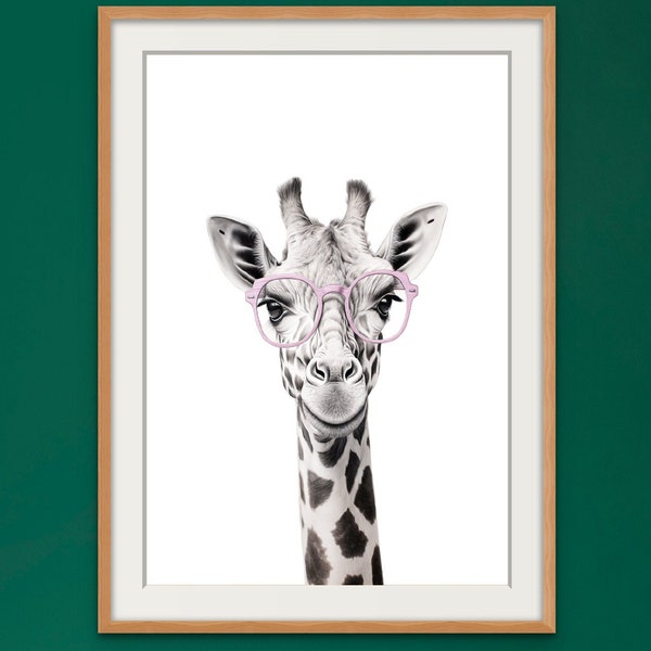 Giraffe with Glasses, Animal prints, Hipster animal, Printable wall art, Animal wall art, Animal art print, Giraffe nursery print