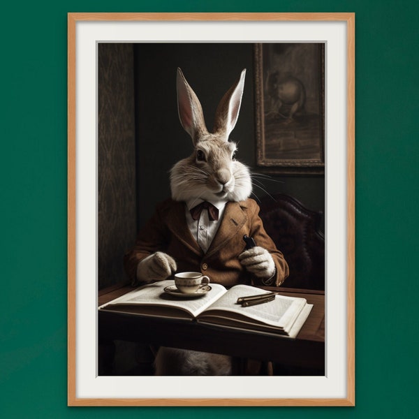 Rabbit Quirky Portrait ART PRINT Poster Wall Picture Animal Head Human Body Funny Vintage Unusual Home Decor Digital Prints Instant Download