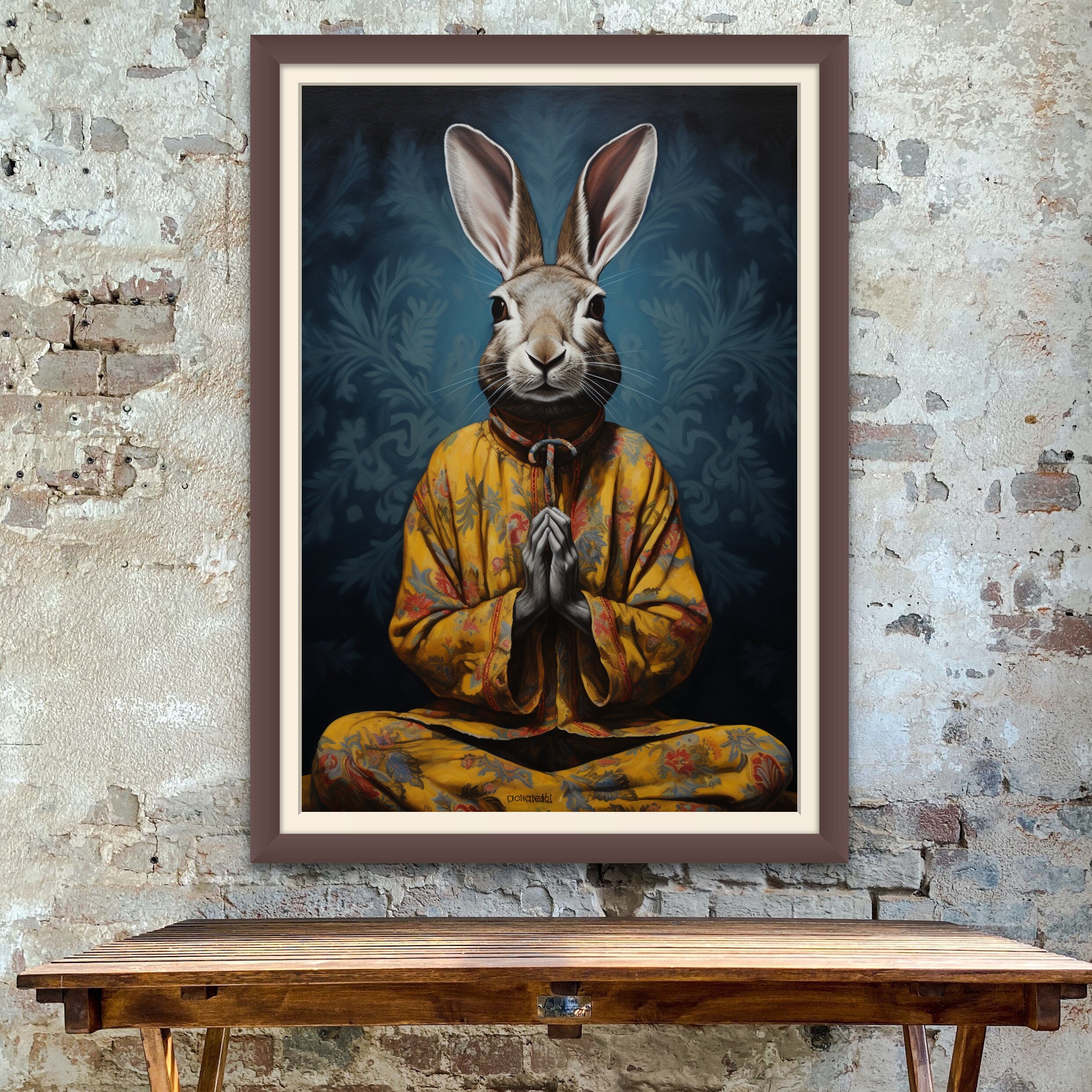 Wise Zen Rabbit Meditating Rabbit Portrait, Serene Bunny Art, Zen Animal Decor ...