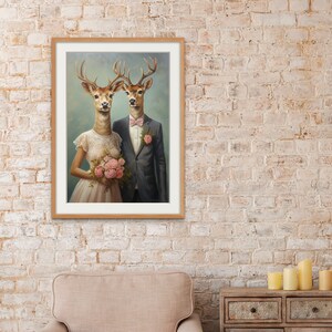 Cool Stag Couple Portrait, Happy Deer Marriage Art, Printable Wedding