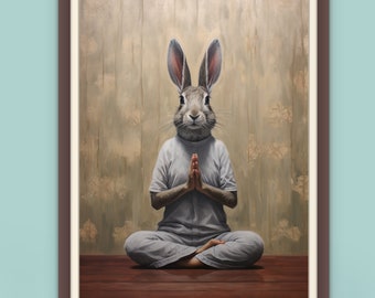 Meditating Rabbit Portrait, Zen Bunny Art, Printable Animal Meditation Decor, Calming Home Accent, INSTANT DOWNLOAD, Mindful Gift for Nature