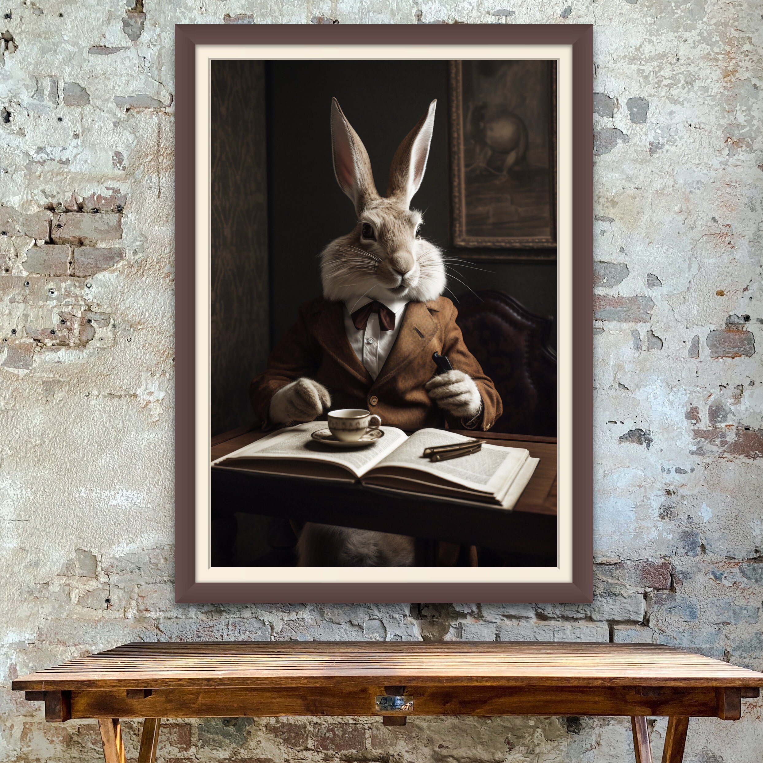 Unusual Rabbit Drawings Rabbit Quirky Portrait ART PRINT Poster Wall Picture Animal Head Human ...