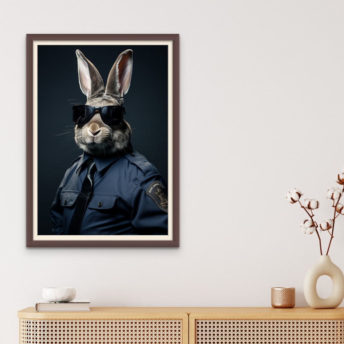 Rabbit Police Officer Portrait, Cute Bunny Art, Printable Animal Decor ...