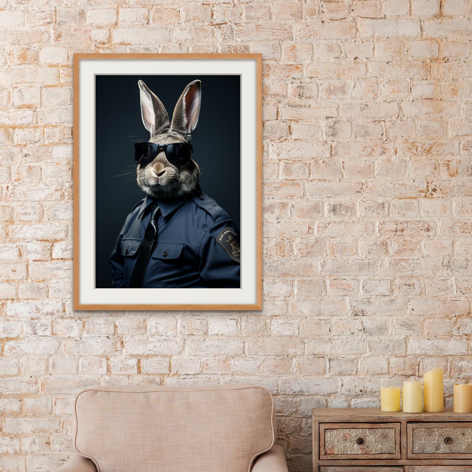 Rabbit Police Officer Portrait, Cute Bunny Art, Printable Animal Decor ...