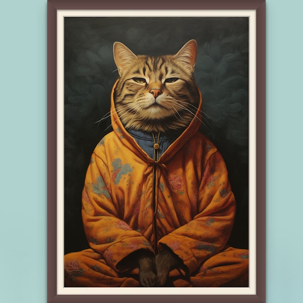 Meditating Feline Portrait, Tranquil Cat Art, Zen Kitty Decor, Mindful Home Accent, INSTANT DOWNLOAD, Unique Gift for Meditation Enthusiasts