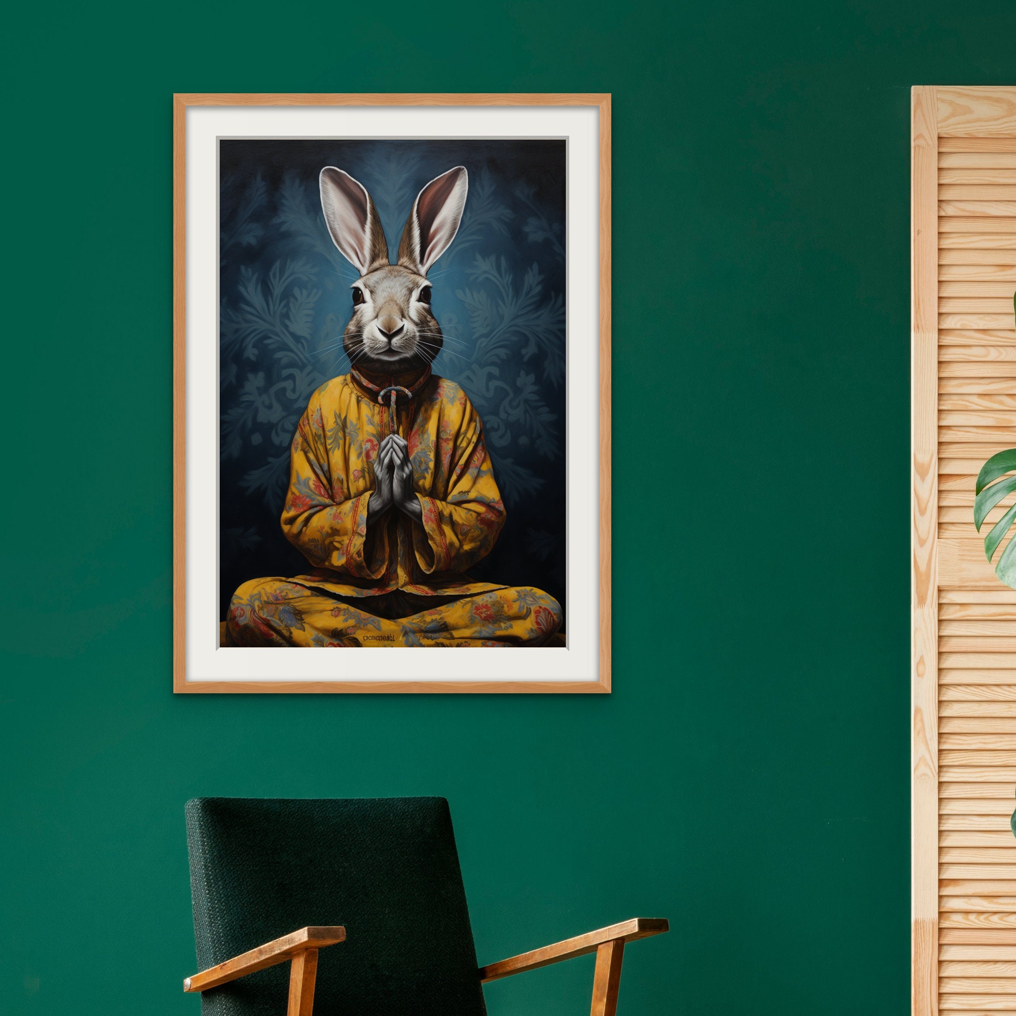 Wise Zen Rabbit Meditating Rabbit Portrait, Serene Bunny Art, Zen Animal Decor ...