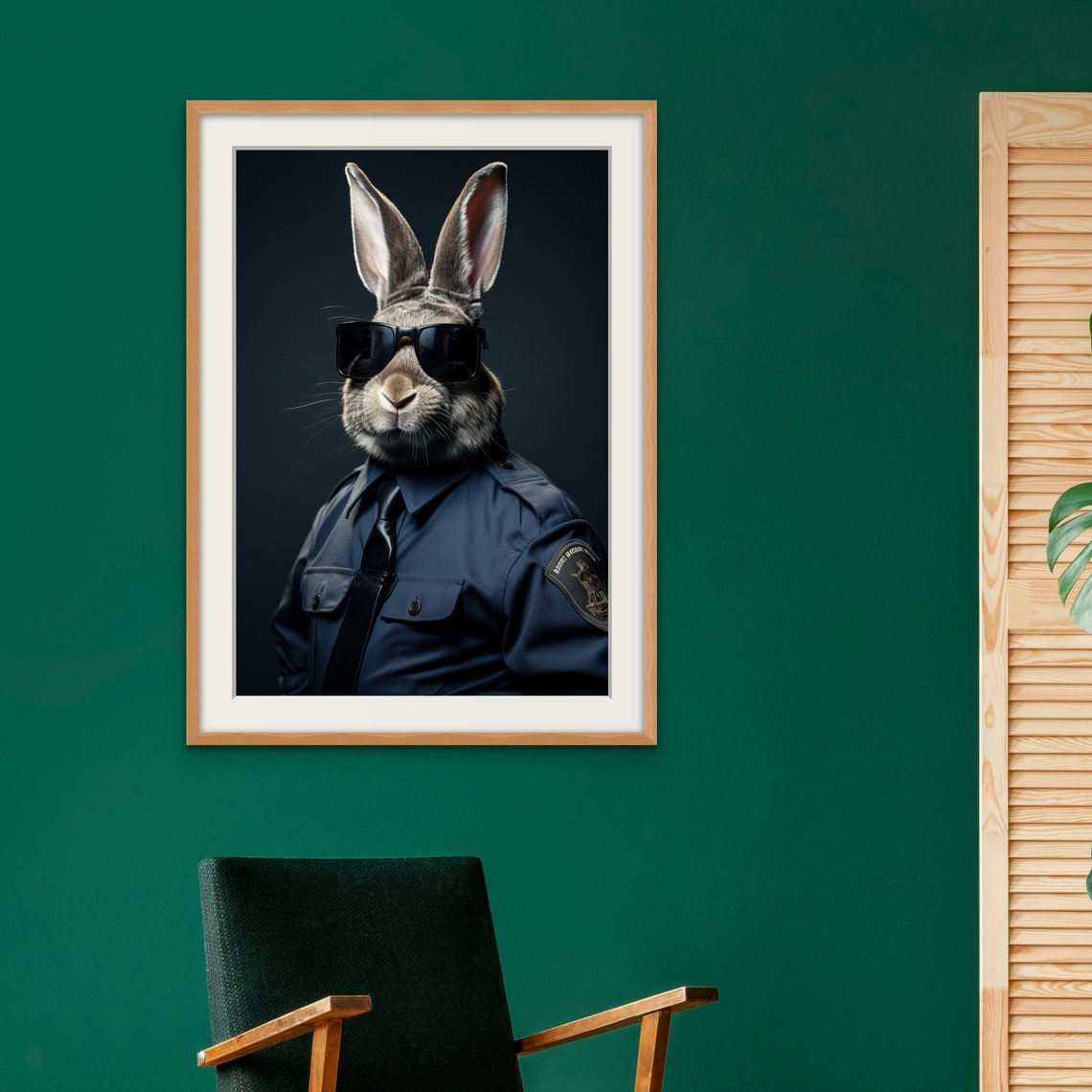 Rabbit Police Officer Portrait, Cute Bunny Art, Printable Animal Decor ...