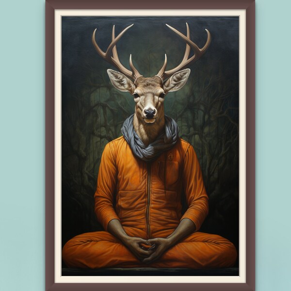 Meditating Stag Portrait, Serene Wildlife Art, Printable Zen Deer Decor, Tranquil Home Accent, INSTANT DOWNLOAD, Unique Gift for Nature Love