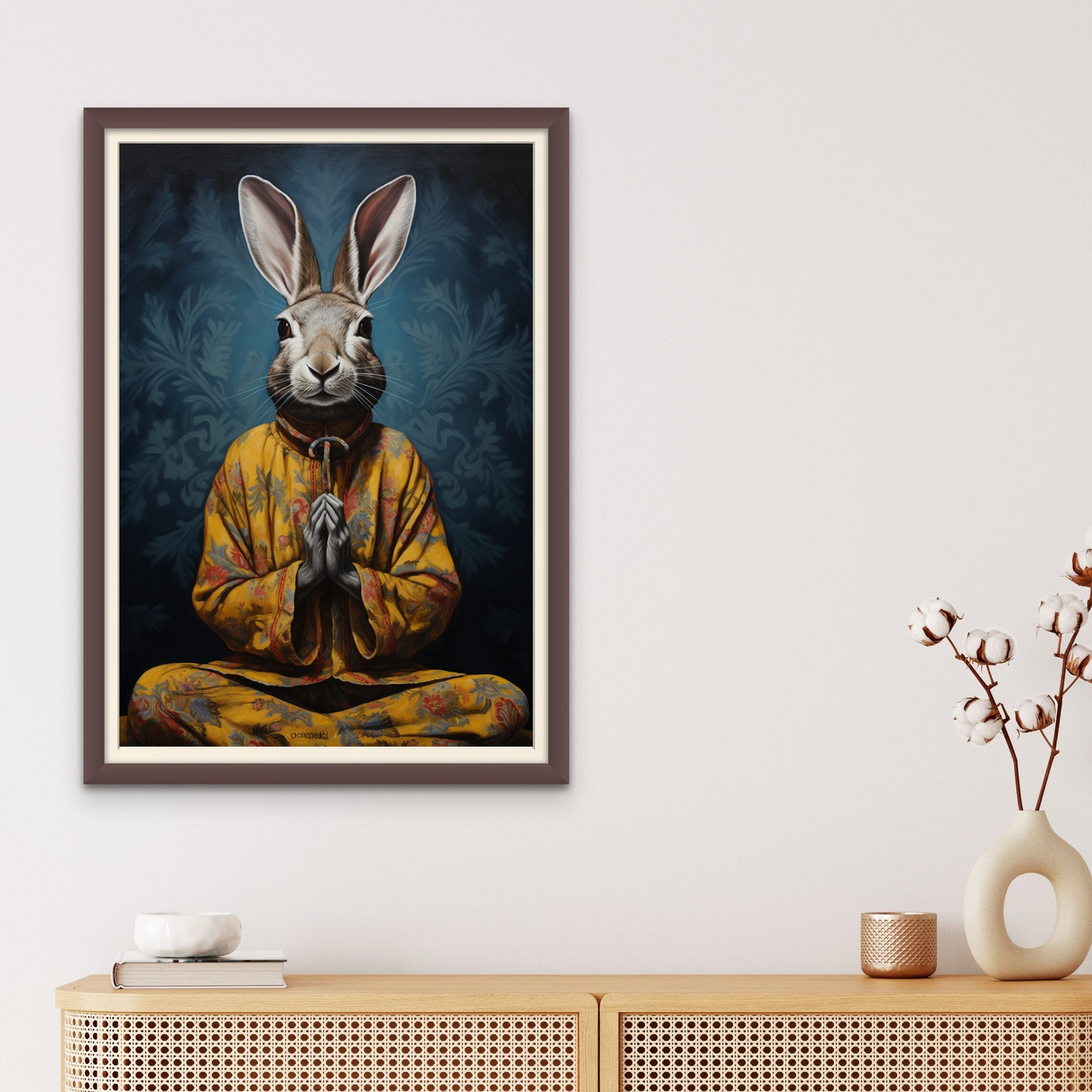 Wise Zen Rabbit Meditating Rabbit Portrait, Serene Bunny Art, Zen Animal Decor ...