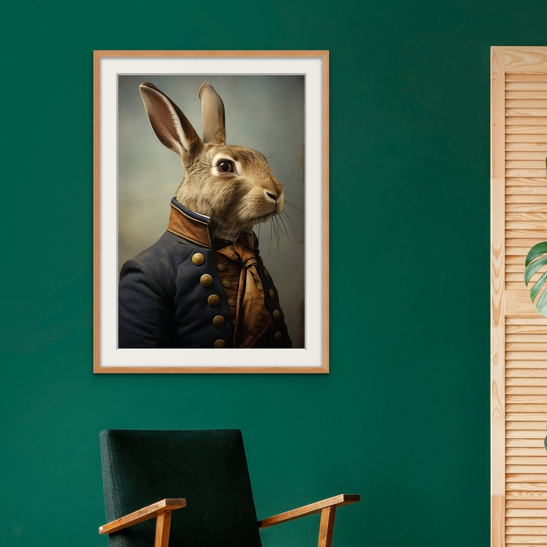 Sailor Rabbit Portrait, Bunny Seafarer Vintage Art, Nautical Decor ...