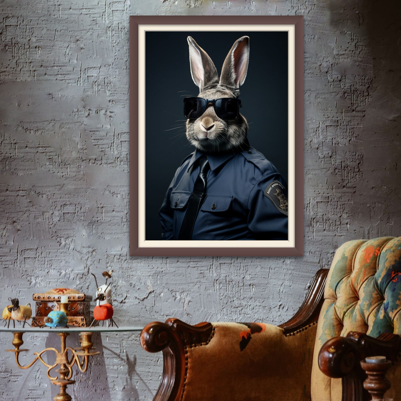 Rabbit Police Officer Portrait, Cute Bunny Art, Printable Animal Decor ...