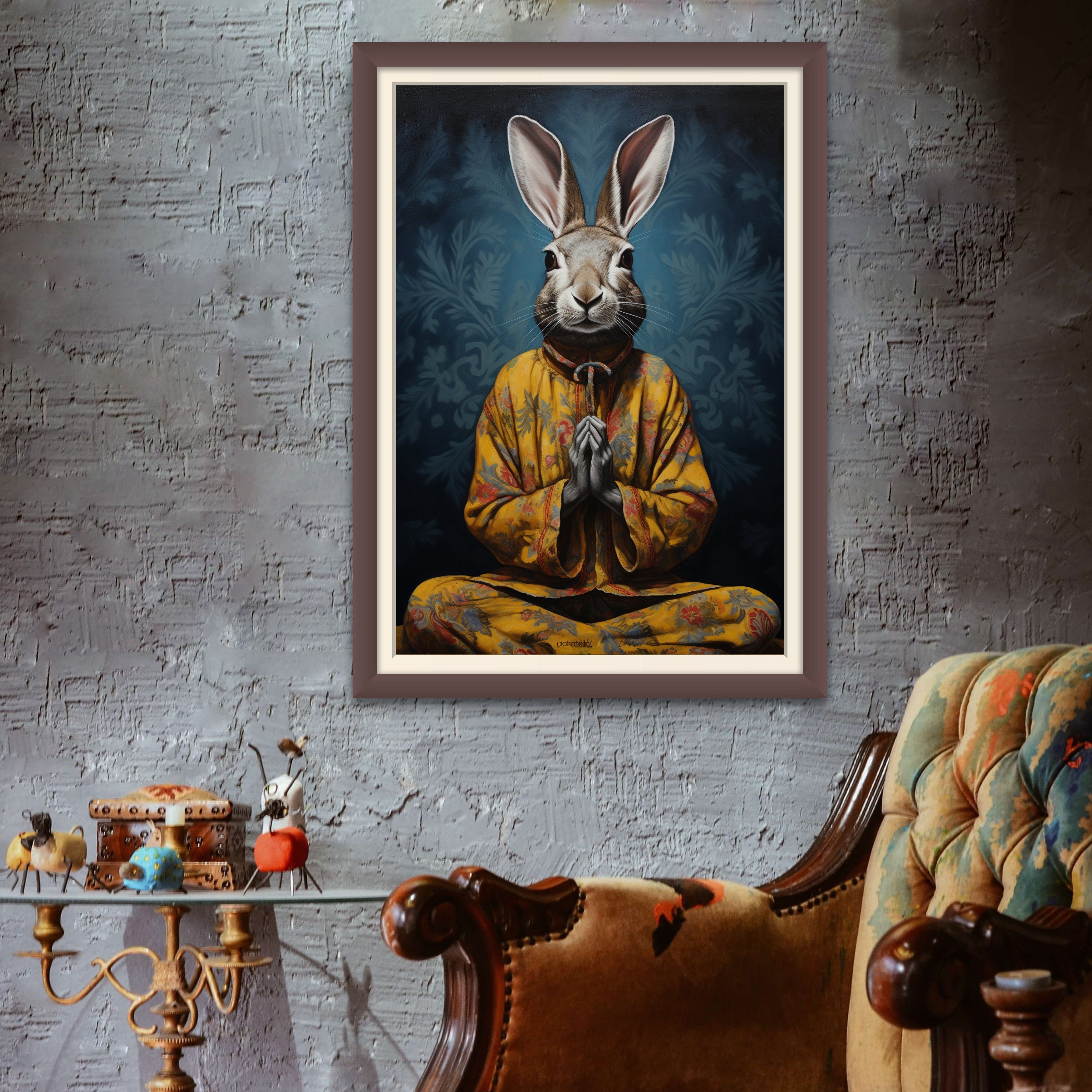 Wise Zen Rabbit Meditating Rabbit Portrait, Serene Bunny Art, Zen Animal Decor ...