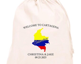 Sacchetti regalo in cotone personalizzati con mappa di Cartagena, Colombia, di ManchesterBags: sacchetti per matrimoni in location esclusive, con coulisse.