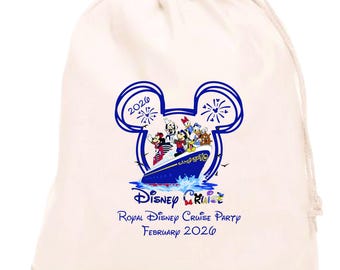 Personalized Disney Cruise Favor Bags: Ocean Vacation Bag, Navy Ship Faced Party Drawstring Pouches