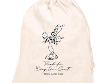Sacchetti di benvenuto La Bella e la Bestia, sacchetti regalo in cotone personalizzati, bomboniere per feste Disney
