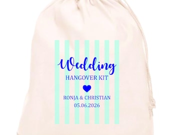 Custom Wedding Hangover Kit Bag: Handmade Reusable Cotton Pouches, Personalized Drawstring Bags