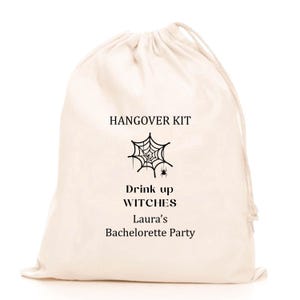 Halloween Party Favor Bag: Spider Web Cotton Pouch, Drink Up Witches