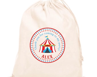 Sacchetti regalo personalizzati a tema circo: sacchetto con coulisse per bambini, sacchetto regalo a tema carnevale, bomboniera.