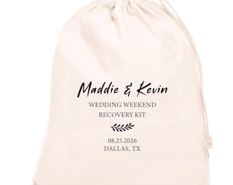 Custom Wedding Recovery Kit: Bachelorette Party Favor, Hangover Drawstring Bags, Survival Kits