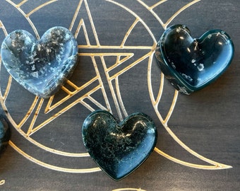 Moss Agate Crystal Heart Bowl | Moss Jasper Druzy Crystal Heart | Druzy and Geode Crystal Heart Bowl | Metaphysical Healing Crystal