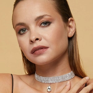 Diamond Shaky Crystal Diamond Choker Silver Crystal Jewelry Collar Stone Necklace Dance Party Prom Unique Rhinestone Choker Gift image 5