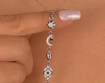 空をテーマにしたラリアットYネックレス シルバーメッキ ステンレス