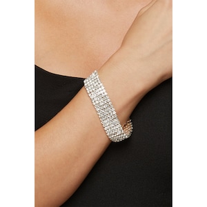 Crystal Rhinestone Bracelet: Silver Plated 6-Row Bangle