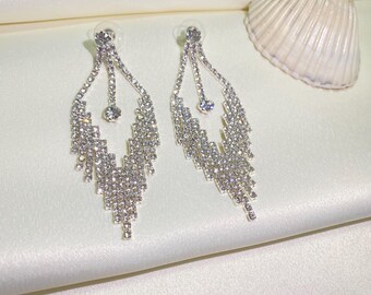 Rhinestone Tassel Earrings: Crystal Chandelier Dangle Bridal Jewelry