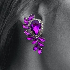 Purple Crystal Angel Wing Earrings: Rhinestone Statement Jewelry