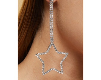 Long Star Waving Model - Stone Earrings - Crystal Jewelry - Crystal Stone - Dainty Earrings - Unique Earrings - Silver Crystal Earrings