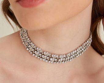Brillo Crystal Choker - Crystal Stone Choker - Diamond Rhinestone Choker - Silver Necklace Choker - Dainty Crystal Choker - Crystal Jewelry