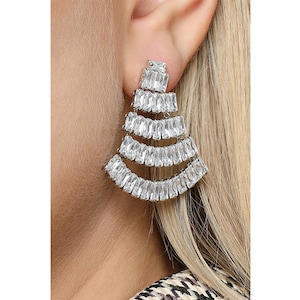 Baguette Pyramid Zircon Earrings: Crystal Rhinestone Bridal Jewelry