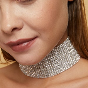 16 Row Silver Crystal Stone Choker Unique Diamond Collar Necklace Crystal Jewelry Crystal Choker Dance Party Prom Gift image 4